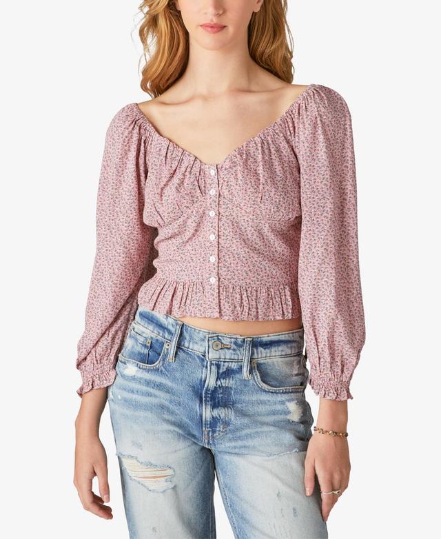 Lucky Brand Floral Smocked Button-Up Blouse Product Image