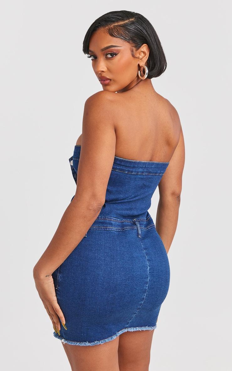 Shape Dark Blue Denim Button Front Bandeau Dress Product Image