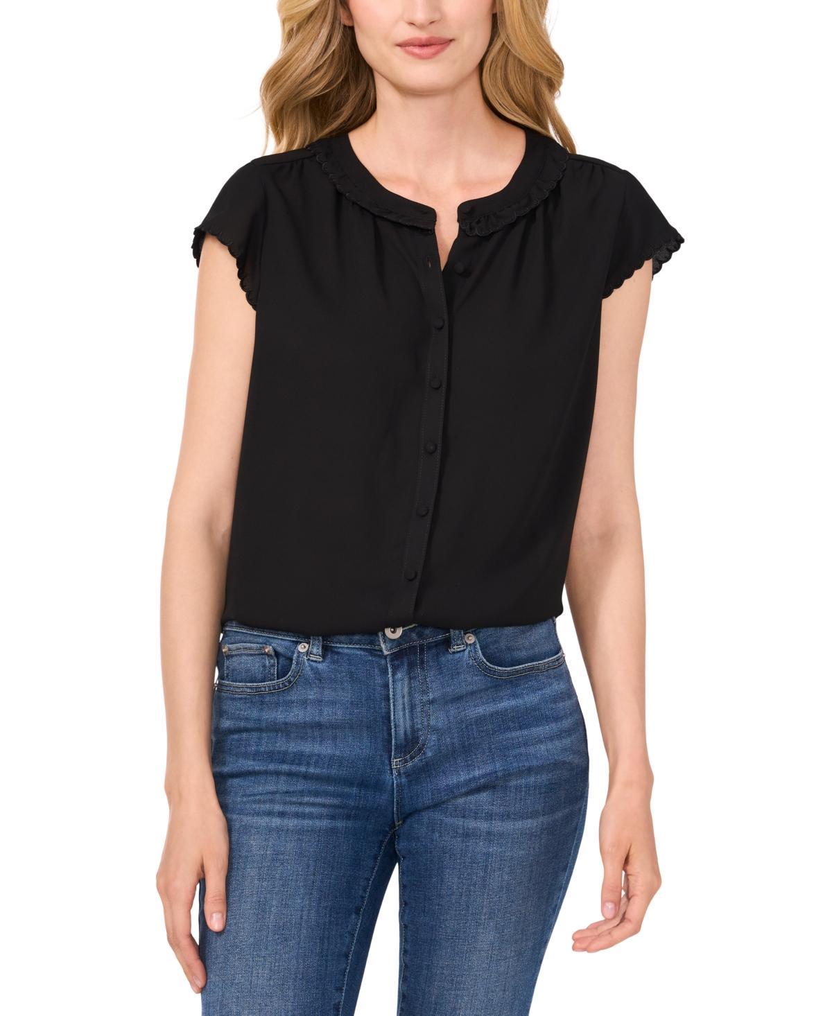 CeCe Womens Scalloped Cap Sleeve Blouse Product Image