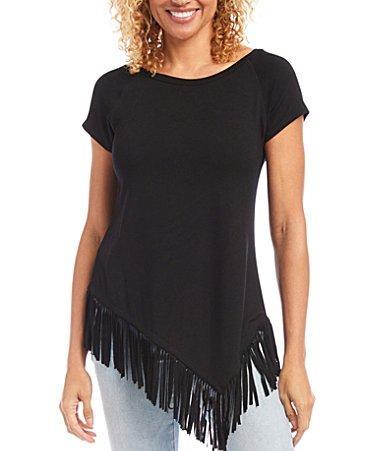 Karen Kane Angled Fringe Top Women's Clothing Product Image