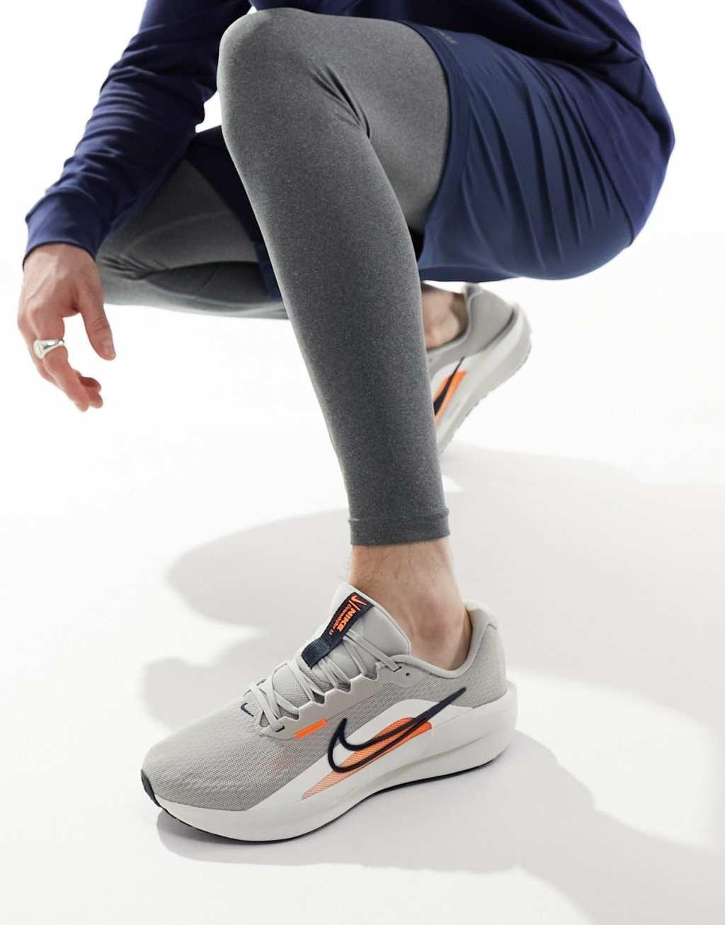 Nike Running Downshifter 13 sneakers in gray and orange Product Image