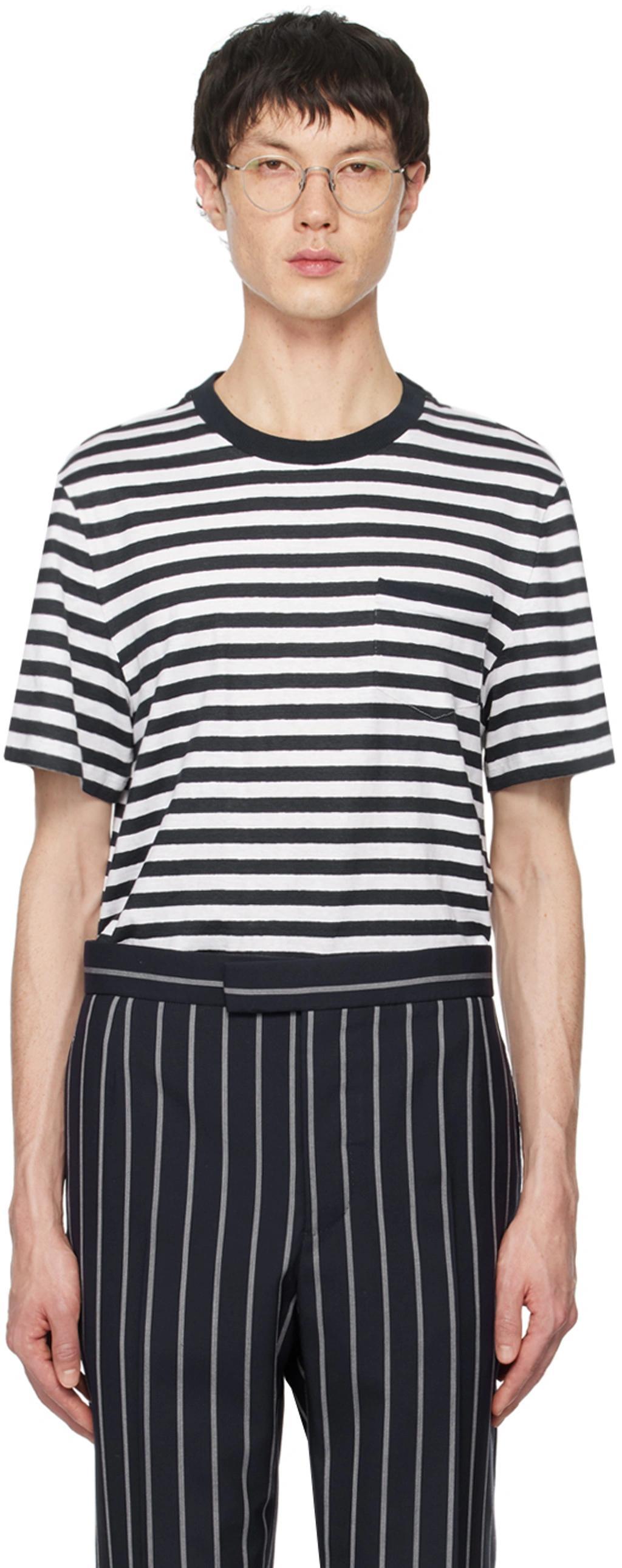 Blue Striped Cotton T-shirt In Navy Product Image