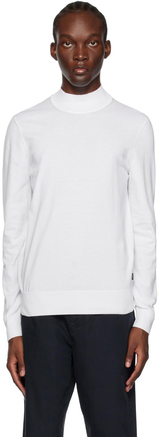 Cotton-jersey Sweater With Mock Neckline In White Product Image