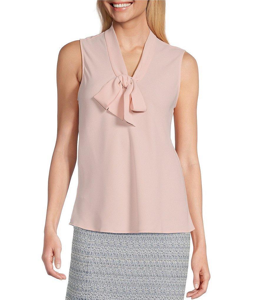 Kasper Woven Sleeveless V-Neck Tie Front Blouse Product Image