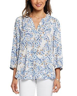 Nydj Three Quarter Sleeve Printed Pintucked Back Blouse Product Image