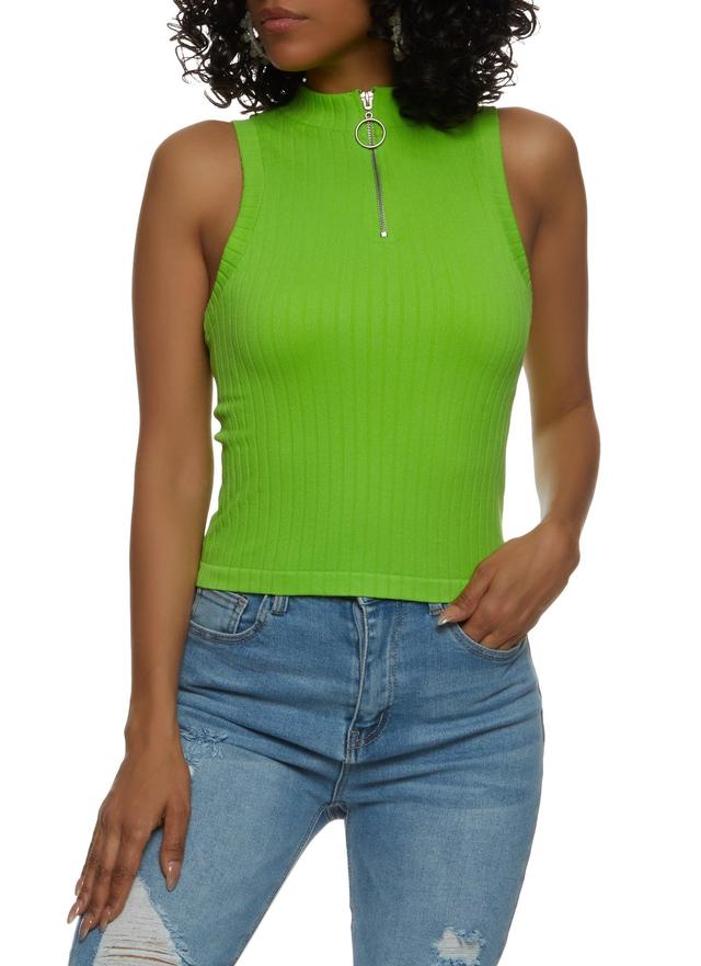 Womens Seamless Ribbed Zip Neck Tank Top Product Image