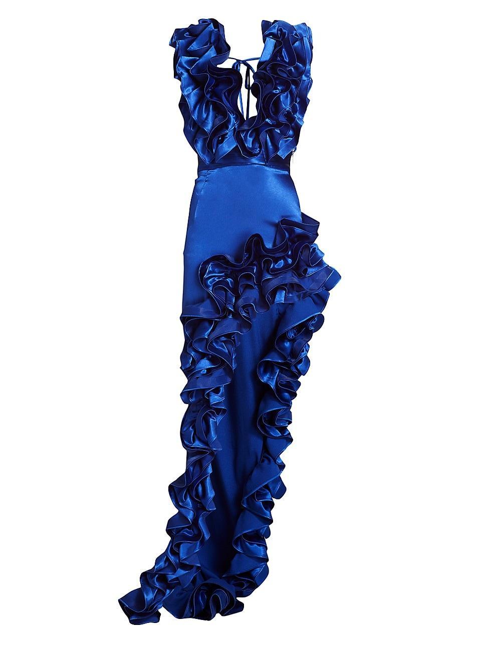 Womens Aurora Ruffled Silk-Blend High-Low Gown Product Image