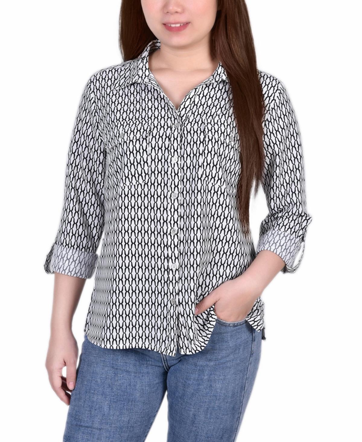 Petite 3/4 Sleeve Roll Tab Notch Collar Blouse Product Image