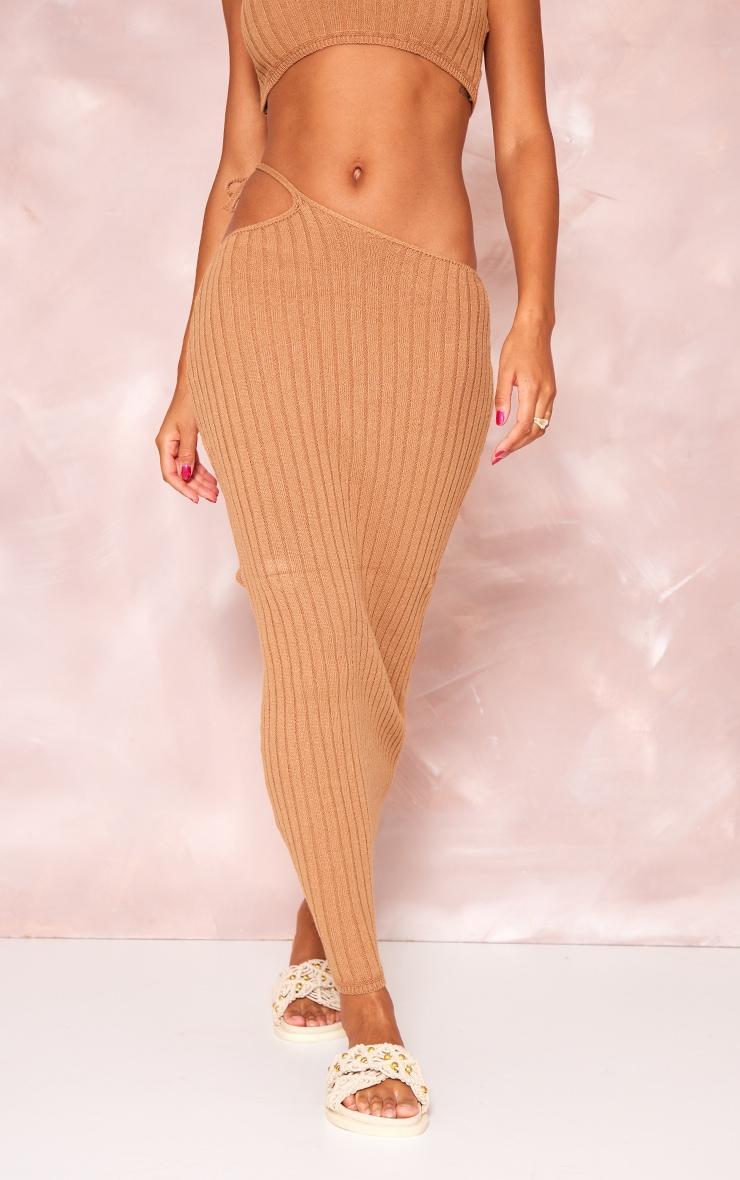 Tan Wide Rib Knitted Maxi Skirt Product Image