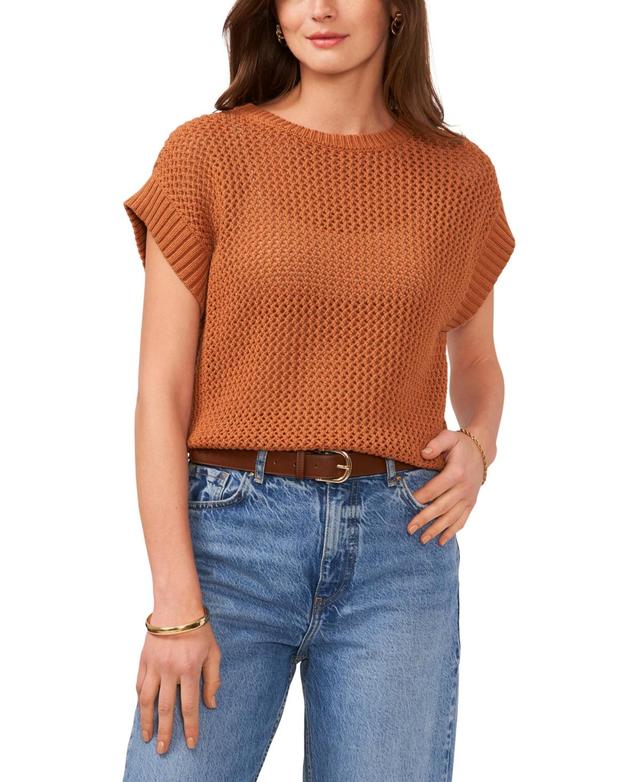 Women's Crewneck Cap Sleeve Open-Stitch Sweater Product Image