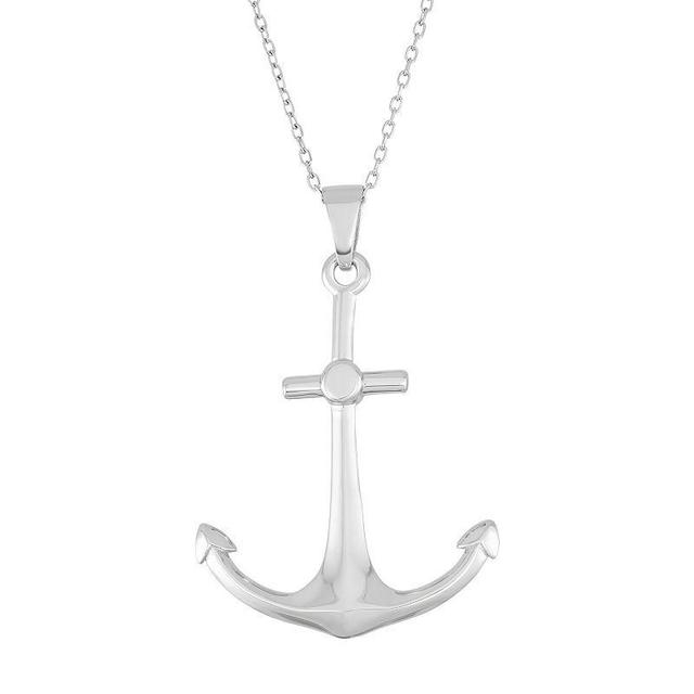 Sterling Silver Anchor Pendant Necklace, Womens Grey Product Image