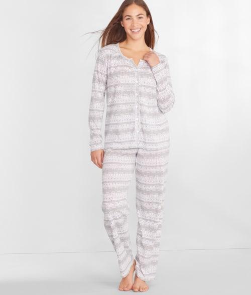 Plus Size Cardigan Jersey Knit Pajama Set Product Image