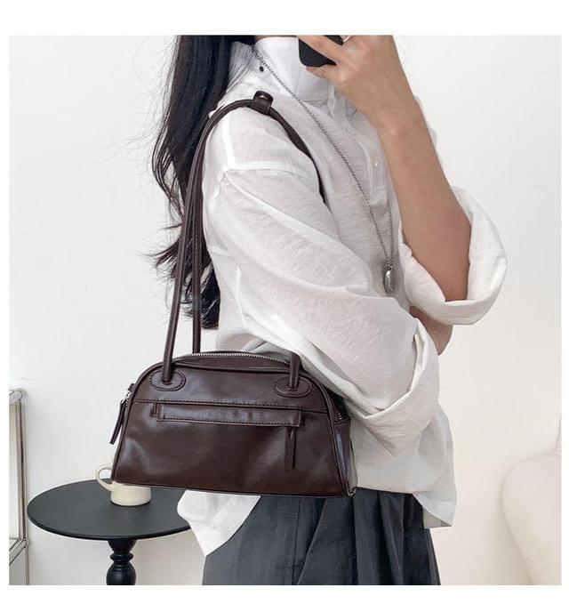 Plain Faux Leather Bowler Bag Product Image