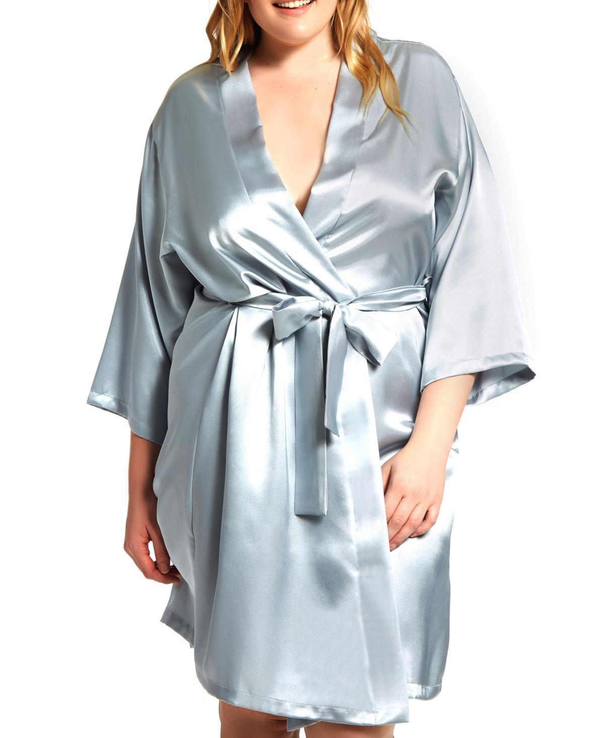 Plus Size Marina Lux Satin Robe Lingerie - Pink Product Image