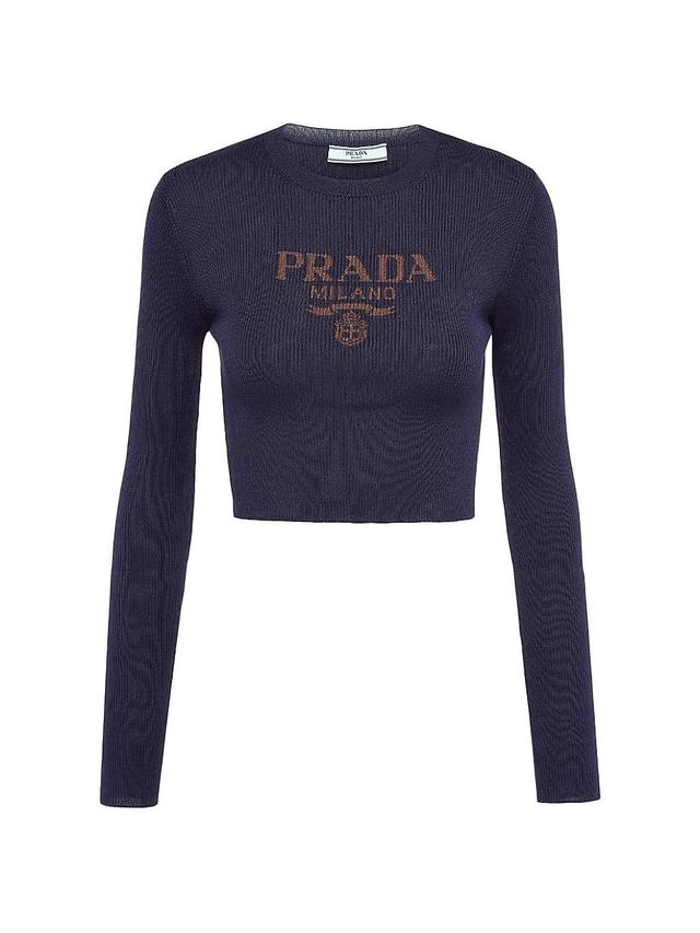 Womens Cropped Silk Sweater with Logo Product Image