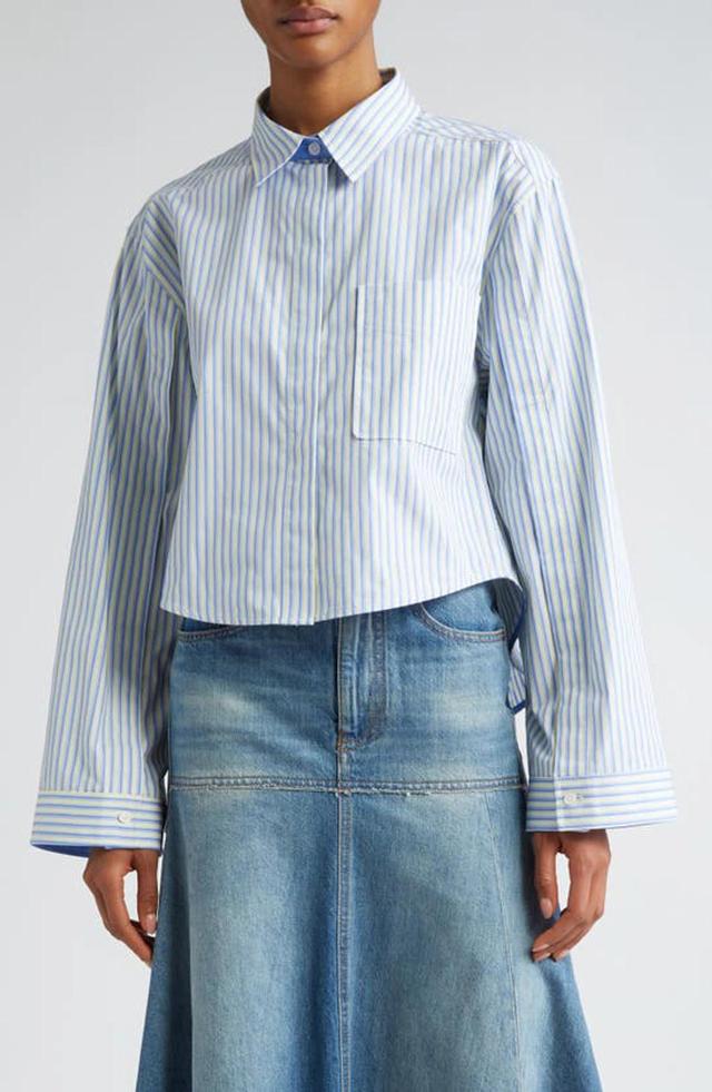 Womens Chamomile Oxford Blue Striped Cropped Cotton Shirt Product Image