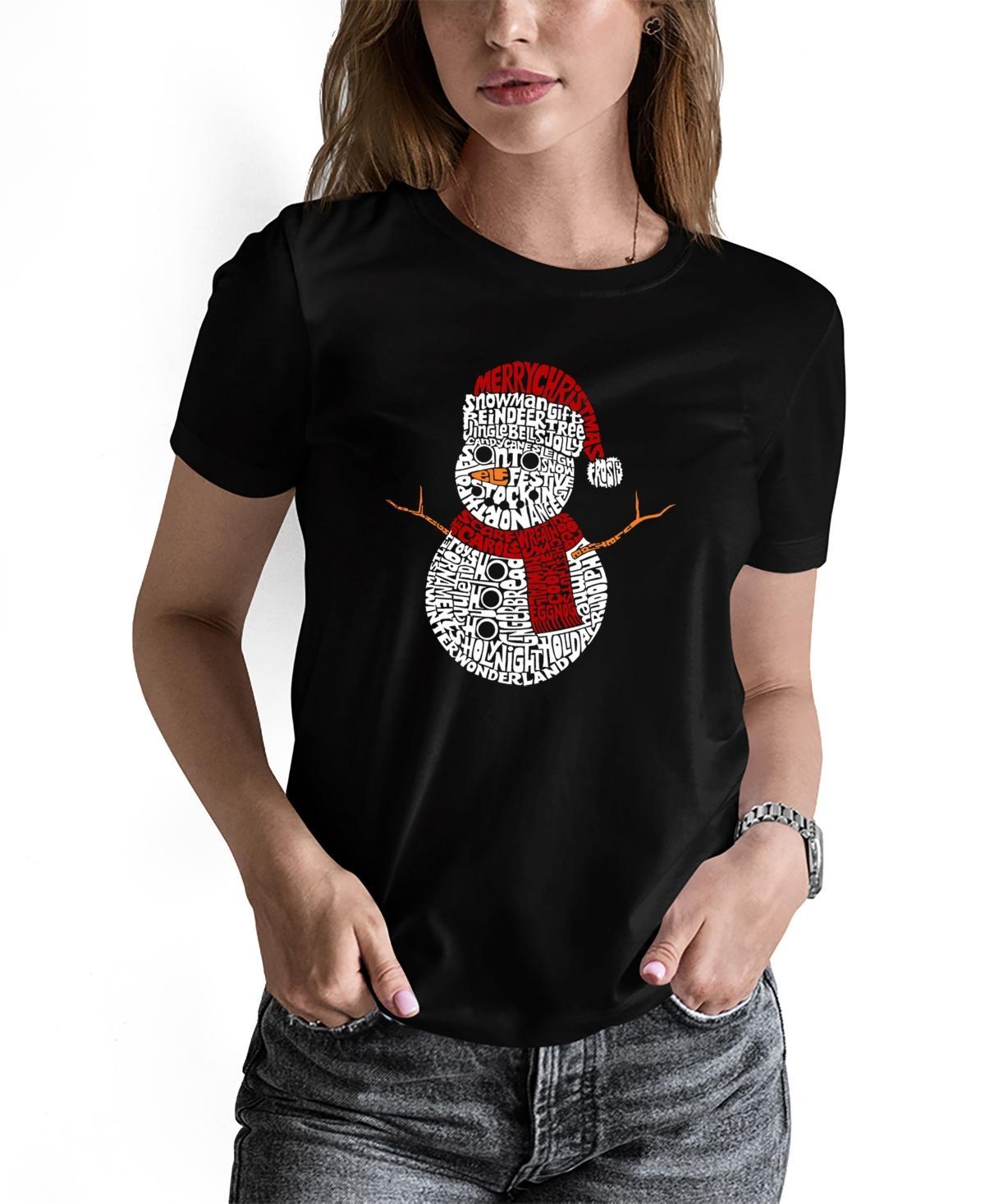 La Pop Art Womens Christmas Snowman Word Art Short Sleeve T-shirt Product Image