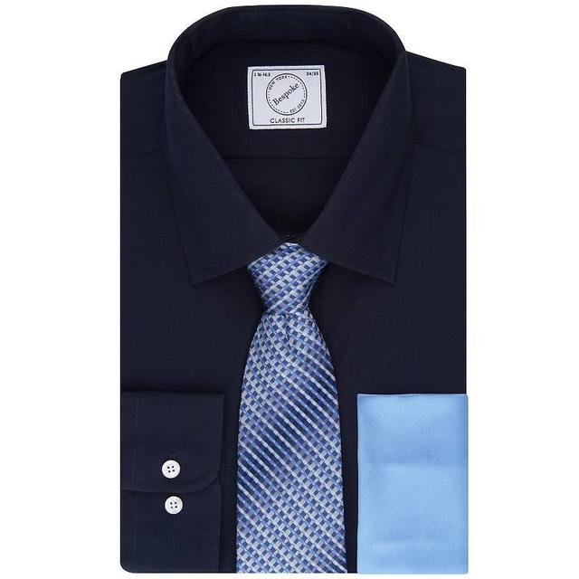 Mens Bespoke Classic-Fit Dress Shirt, Tie & Pocket Square Set Blue Product Image