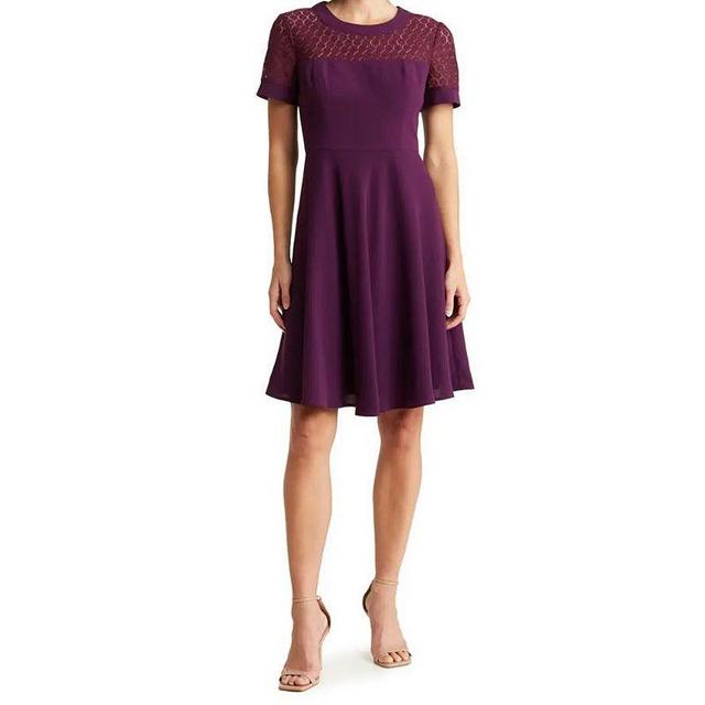 Focus by Shani Womens Lace Yoke A Line Dress - Berry Product Image