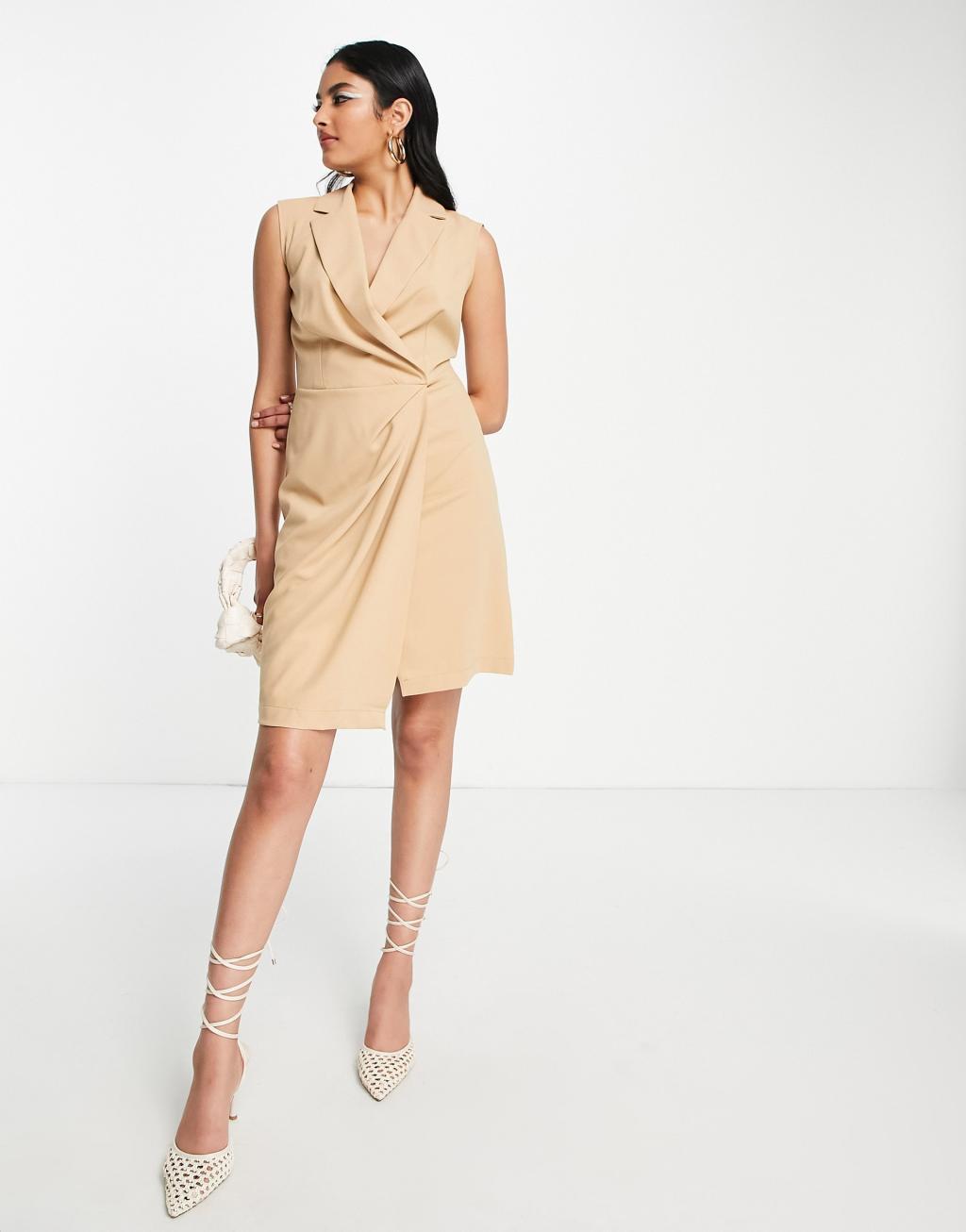 Closet London tailored mini dress in camel Product Image