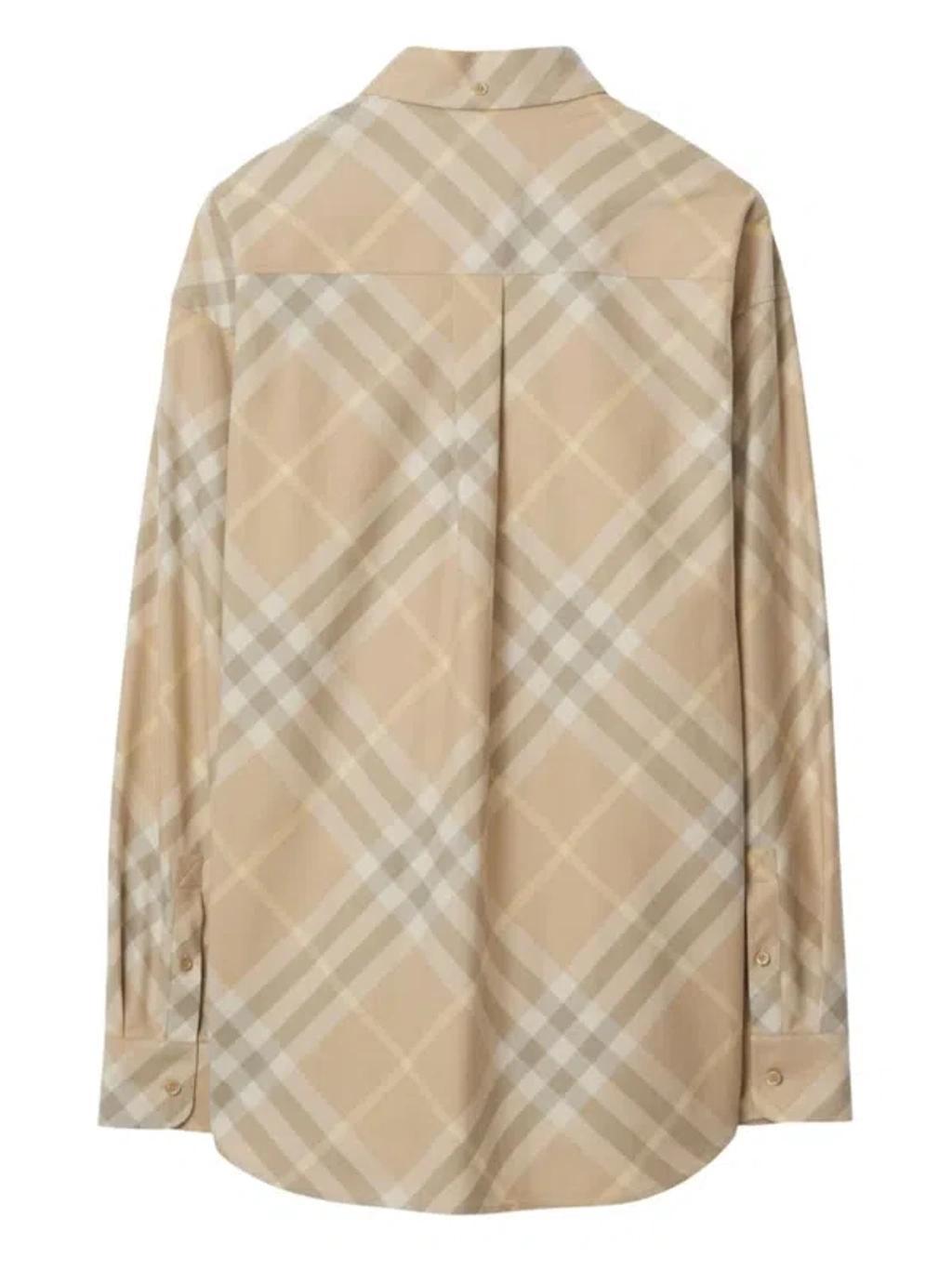 Men's Check Motif Cotton Shirt In Beige Product Image