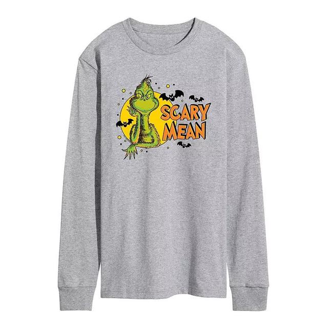 Mens Dr. Seuss Grinch Scary Mean Long Sleeve Graphic Tee Grey Gray Product Image