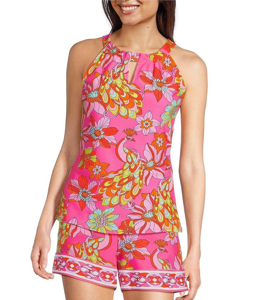 Jude Connally Claire Knit Twirling Peacock Print Keyhole Halter Neck Sleeveless Coordinating Top Product Image