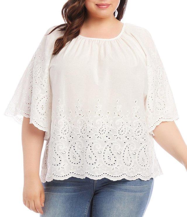 Karen Kane Plus Size Embroidered Scoop Neck Bell Sleeves Peasant Top Product Image