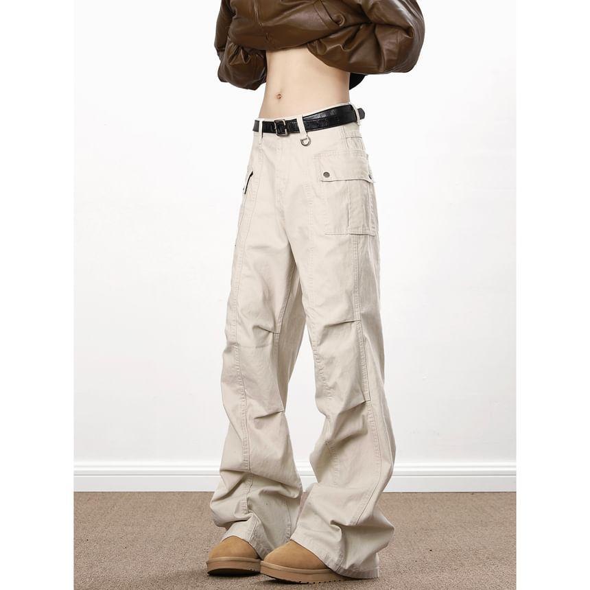 Mid Rise Plain Wide Leg Cargo Pants Product Image