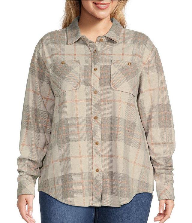 Westbound Plus Size Plaid Long Sleeve Collared Button Front Top Product Image