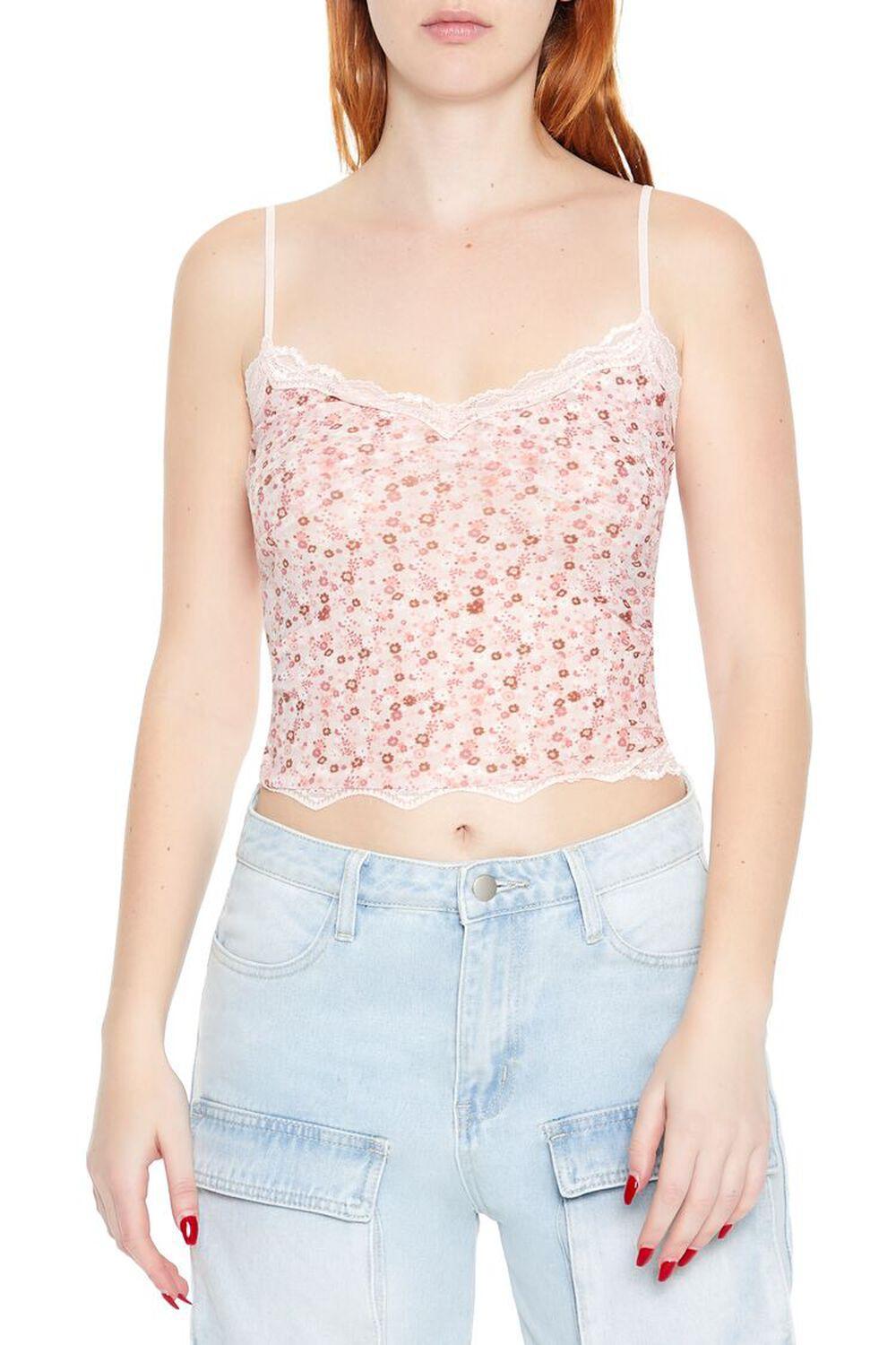 Floral Print Lace-Trim Mesh Cami | Forever 21 Product Image