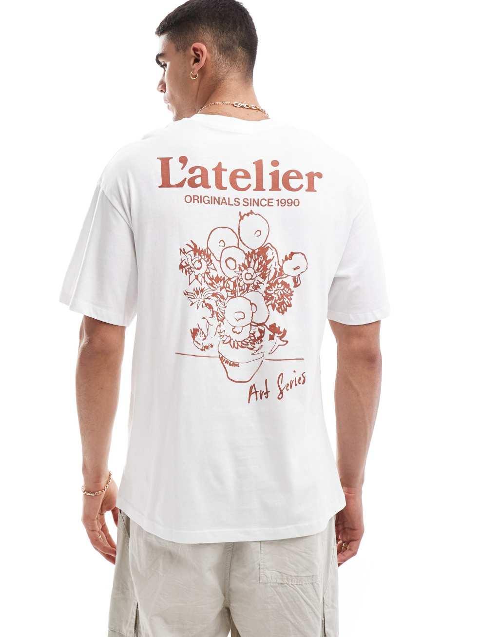 Jack & Jones oversized T-shirt with L'atelier art back print in white Product Image