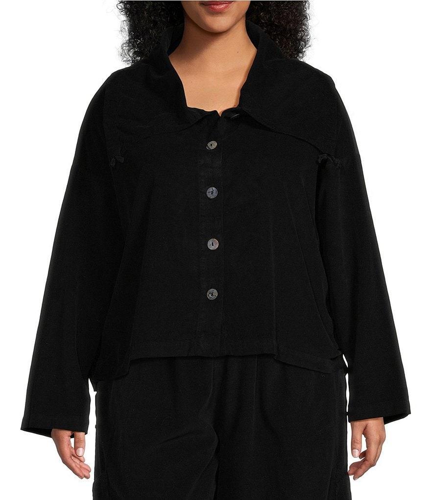 Bryn Walker Plus Size Wide Collared Long Sleeve Adjustable Ties Button Front Corduroy Jacket Product Image