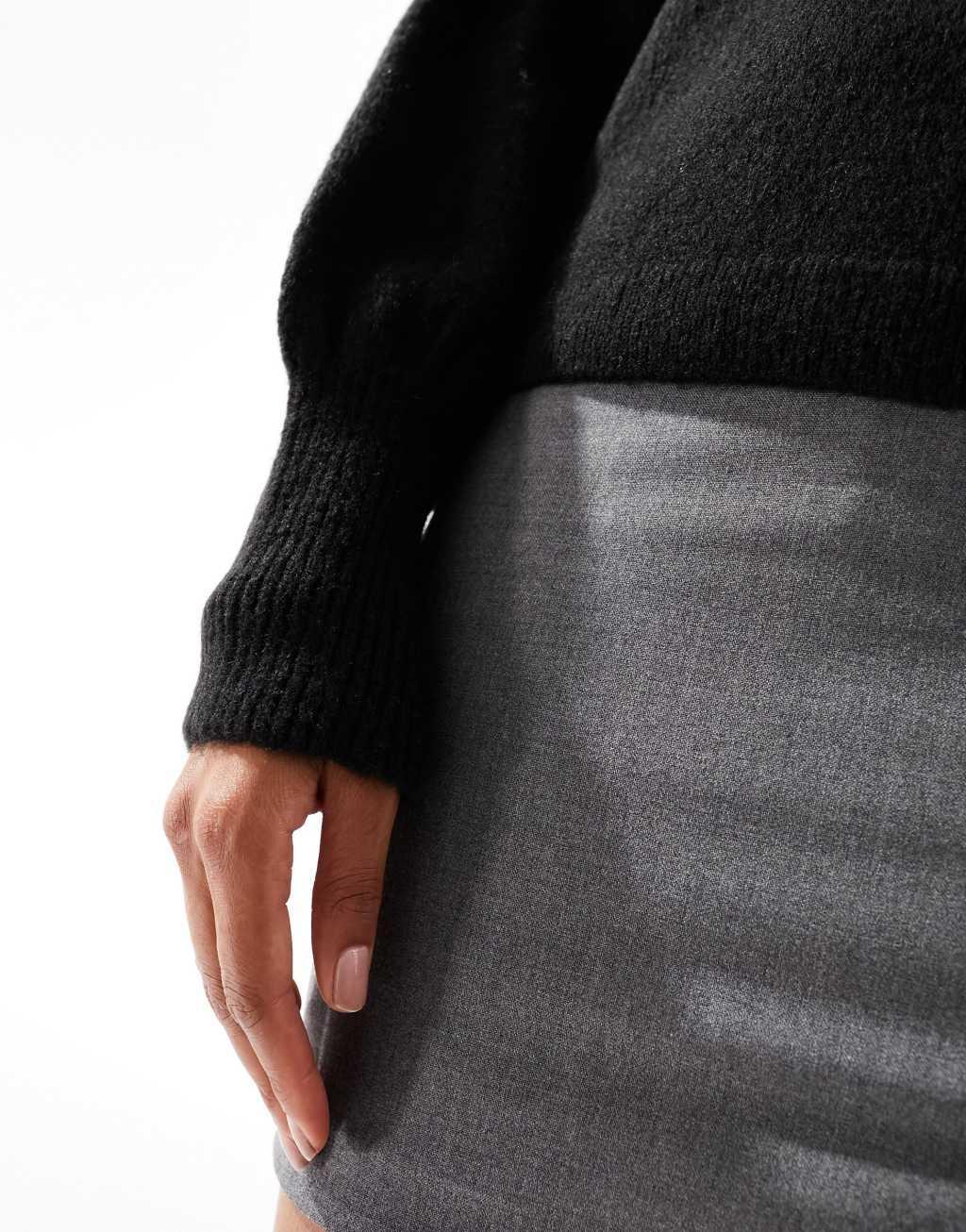 Only relaxed sweater with balloon sleeves in black Product Image