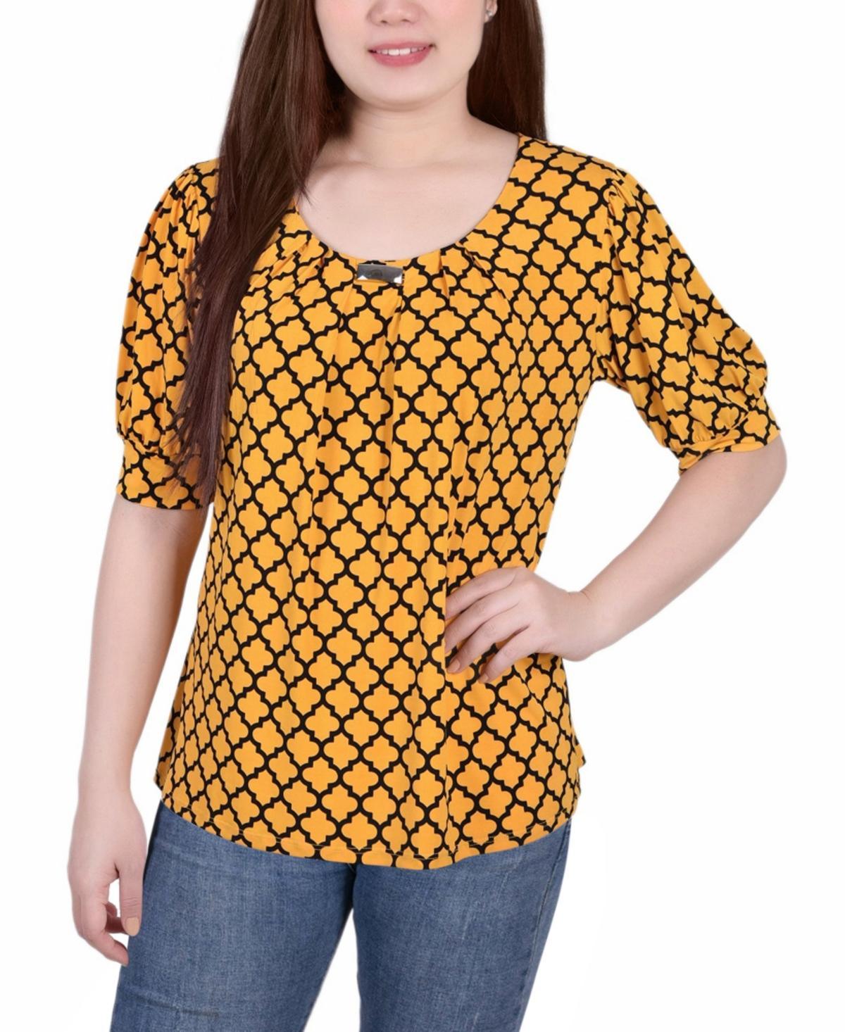 NY Collection Petite Short Sleeve Balloon Sleeve Top -NAVY SQUAR Product Image