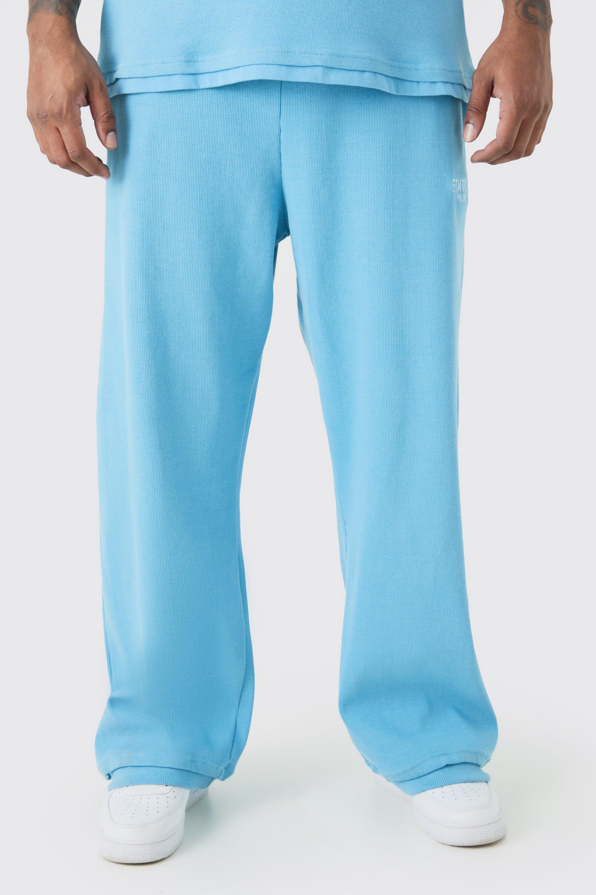 Plus EDITION Straight Ribbed Heavyweight Split Hem Sweatpants | boohooMAN USA product image