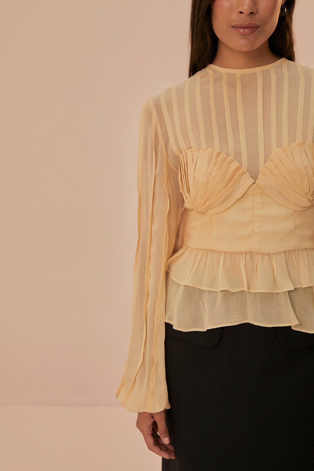 Beige Pleated Bust Blouse Product Image