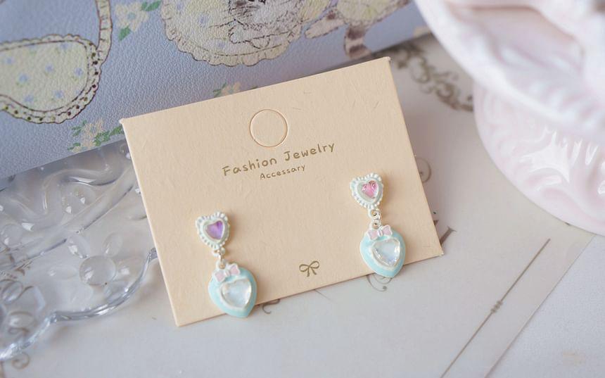 Heart Rhinestone Drop Earring / Clip-On Earring Product Image