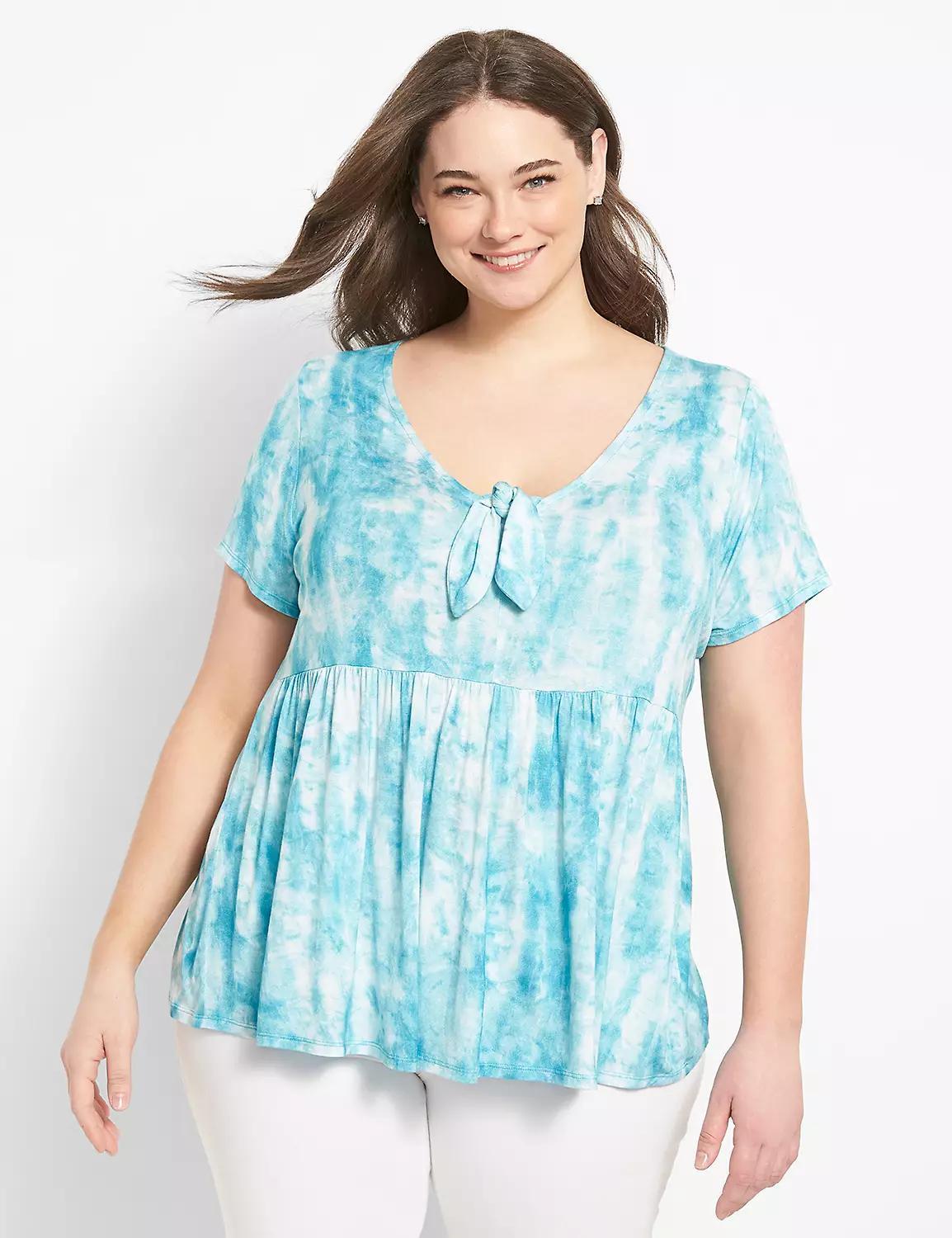 Classic Cap-Sleeve V-Neck Babydoll Shirt Product Image