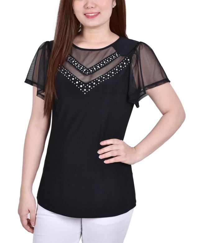 Petite Studded Short Flutter Sleeve Top Product Image