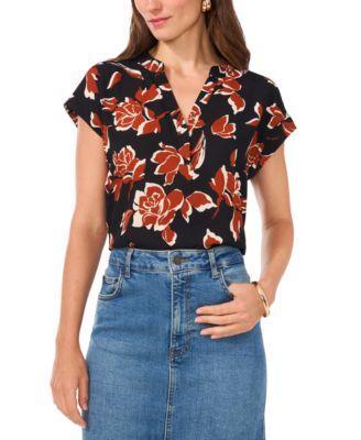 Vince Camuto Womens Floral-Print Split-Neck Top Product Image