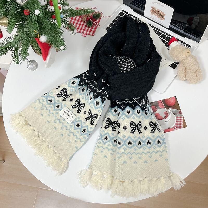 Bow Jacquard Applique Tassel Scarf Product Image