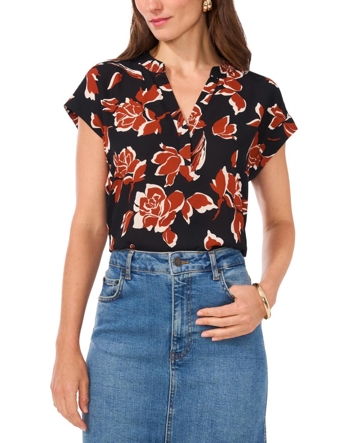 Vince Camuto Womens Floral-Print Split-Neck Top product image