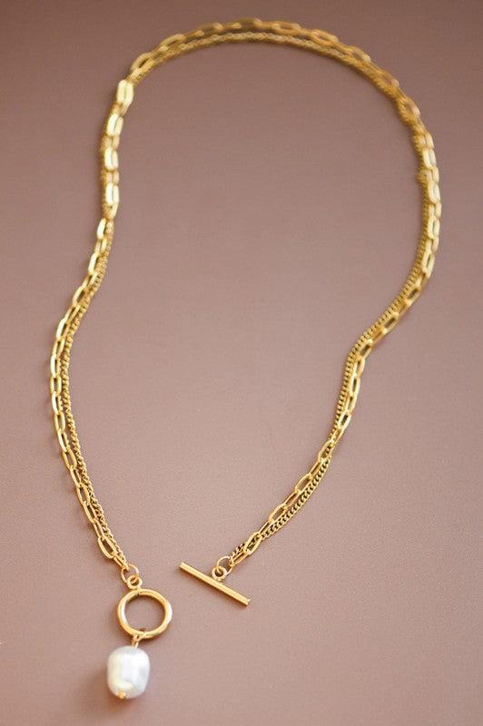 Layered Chain Pearl Necklace Product Image