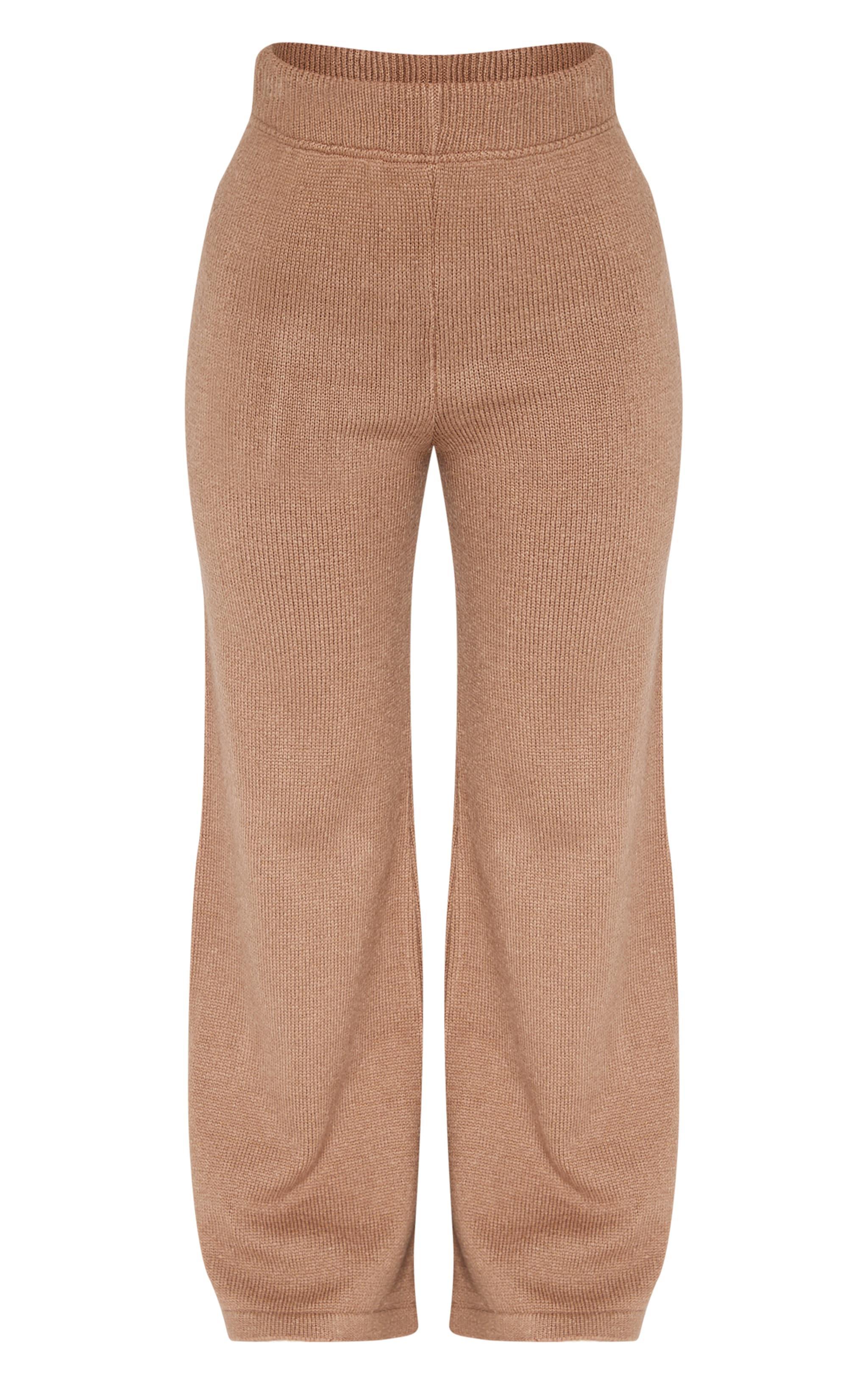 Petite Taupe Marl Soft Knit Wide Leg Pants Product Image