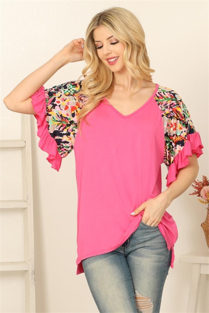 Floral Flutter Sleeve Top Product Image