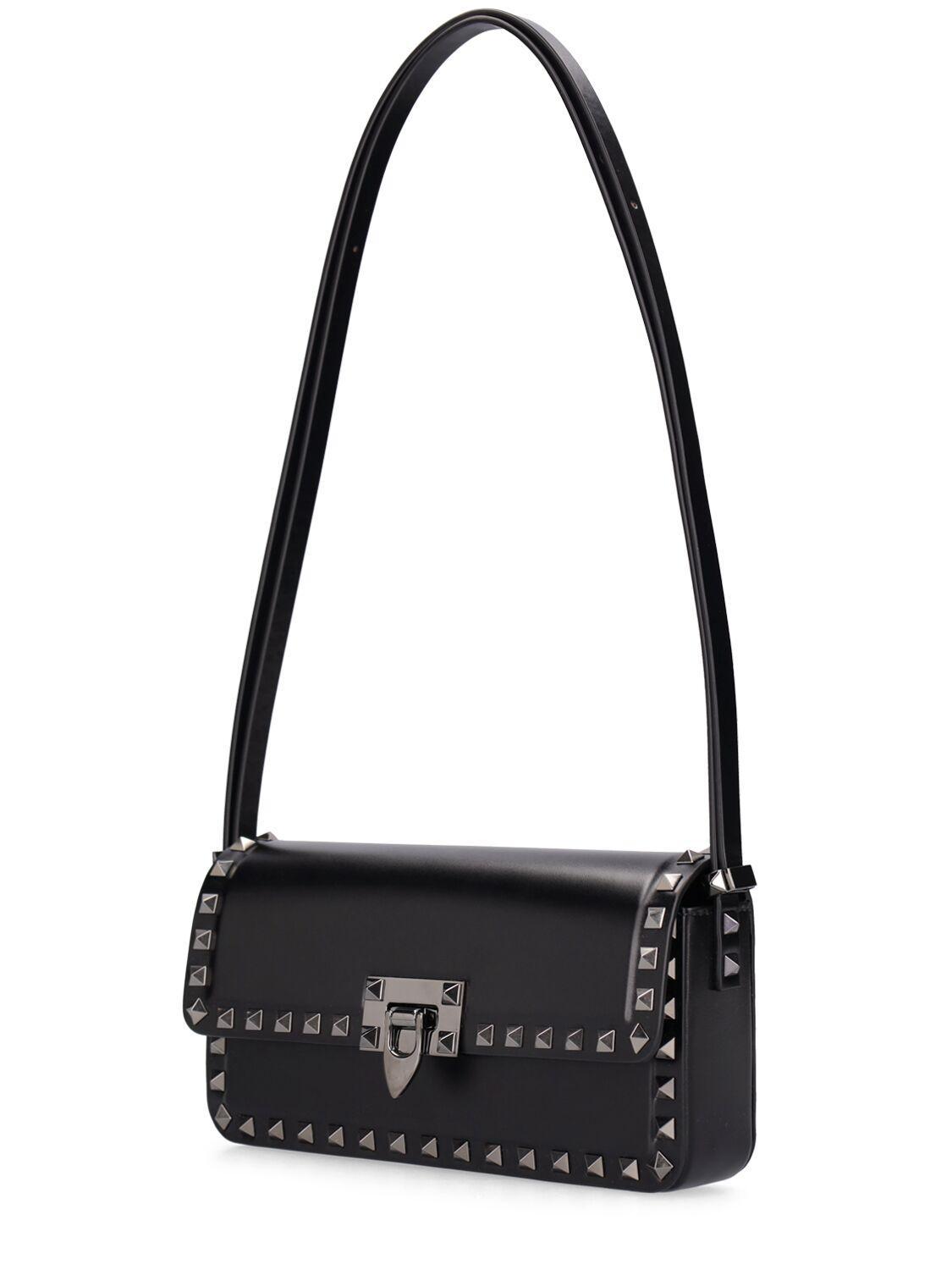 Rockstud Leather Shoulder Bag In Black Product Image