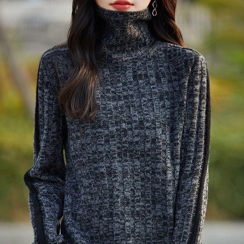 Turtleneck Striped Ribbed Knit Sweater Product Image