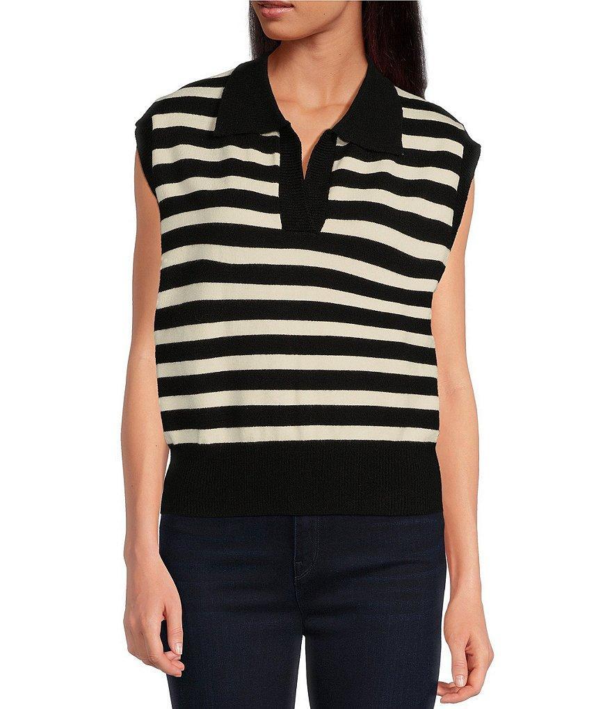 Anna & Ava Striped Knit Collared Top Product Image