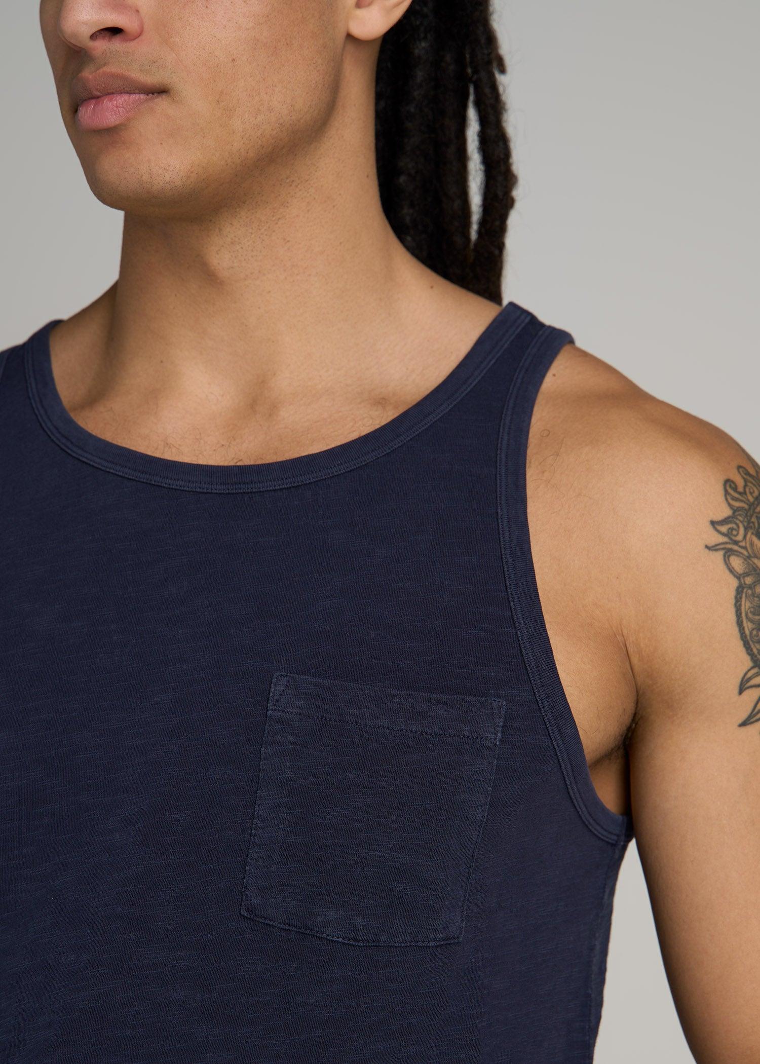 Garment Dyed Slub Pocket Tall Men's Tank Top in Evening Blue Male Product Image